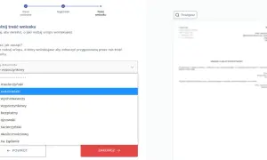 Formularz wyboru rodzaju urlopu, zaznaczony "Urlop rodzicielski".