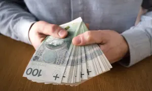 Dłonie trzymające stos banknotów 100 zł. Czy to symbol najlepiej płatnych zawodów?