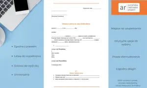 Fragment umowy o pracę na czas nieokreślony, z elementami graficznymi i tekstem informacyjnym.