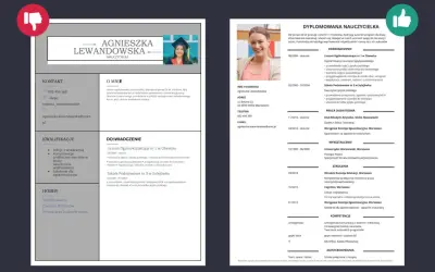 CV dla ucznia: dyplomowana nauczycielka z 20-letnim doświadczeniem, szukająca pracy w pobliżu domu.