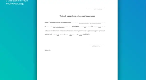 Przykładowy formularz wniosku o urlop wychowawczy z polami do wypełnienia.