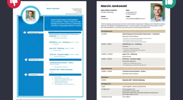 CV Marcina Jankowskiego z jego zdjęciem, danymi kontaktowymi i doświadczeniem zawodowym.