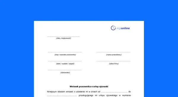 Formularz wniosku o urlop ojcowski z polami do wypełnienia.