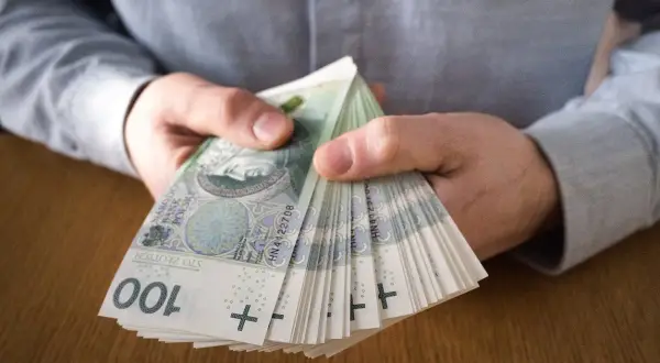 Dłonie trzymające stos banknotów 100 zł. Czy to symbol najlepiej płatnych zawodów?