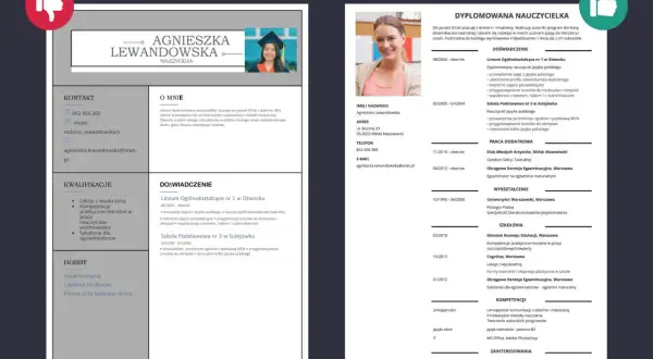CV dla ucznia: dyplomowana nauczycielka z 20-letnim doświadczeniem, szukająca pracy w pobliżu domu.