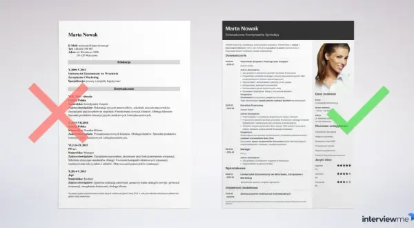 CV Marty Nowak z jej zdjęciem, danymi kontaktowymi i doświadczeniem zawodowym.
