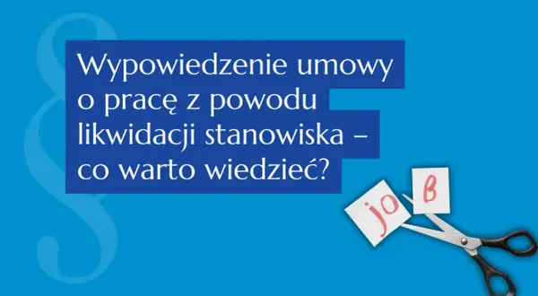 Nożyczki przecinające kartkę z napisem "job" na tle tekstu o likwidacji stanowiska.