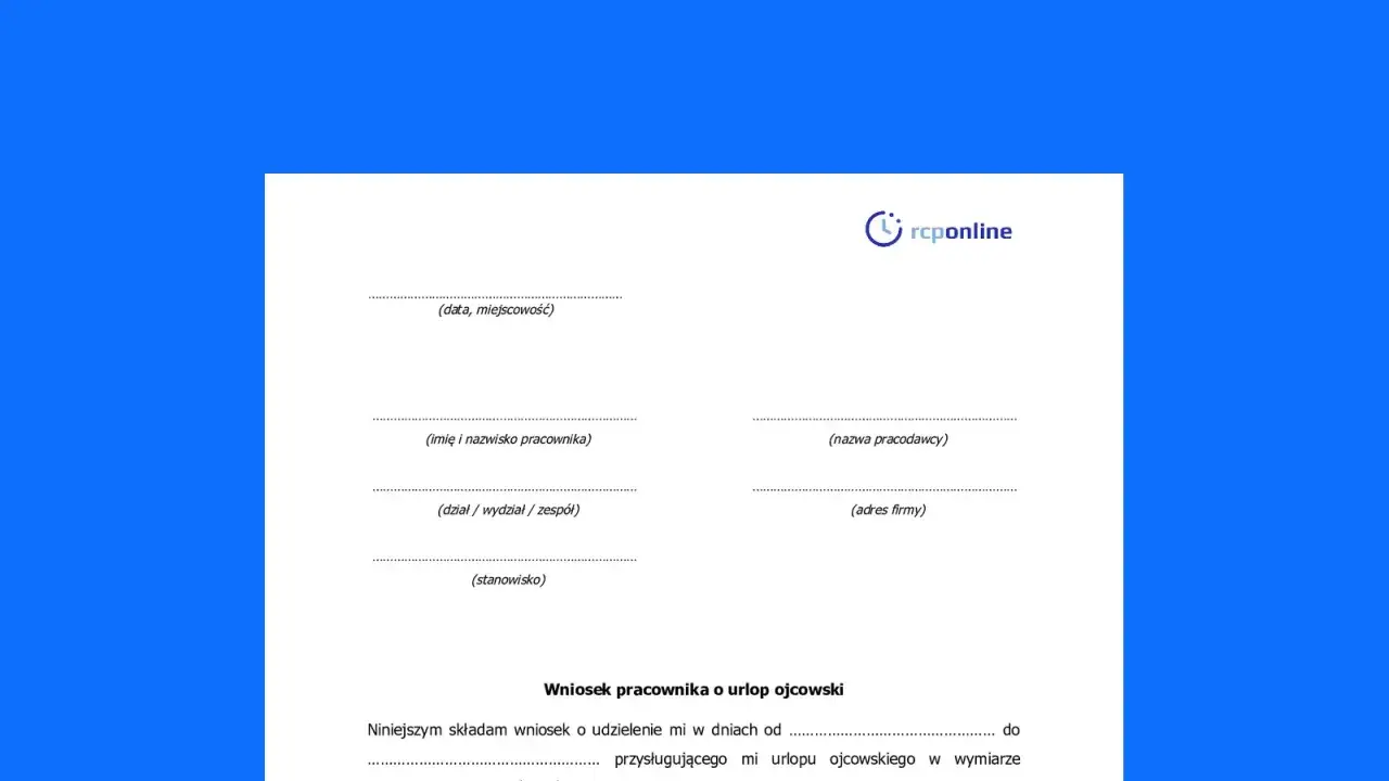 Formularz wniosku o urlop ojcowski z polami do wypełnienia.