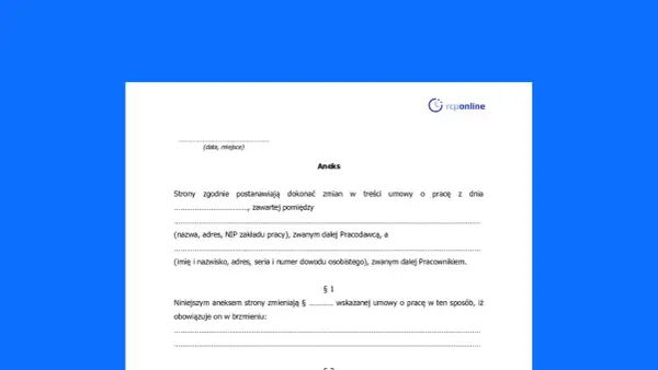 Fragment dokumentu "Aneks" z tekstem prawnym i logo "rcponline".