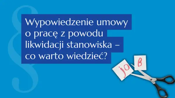 Nożyczki przecinające kartkę z napisem "job" na tle tekstu o likwidacji stanowiska.